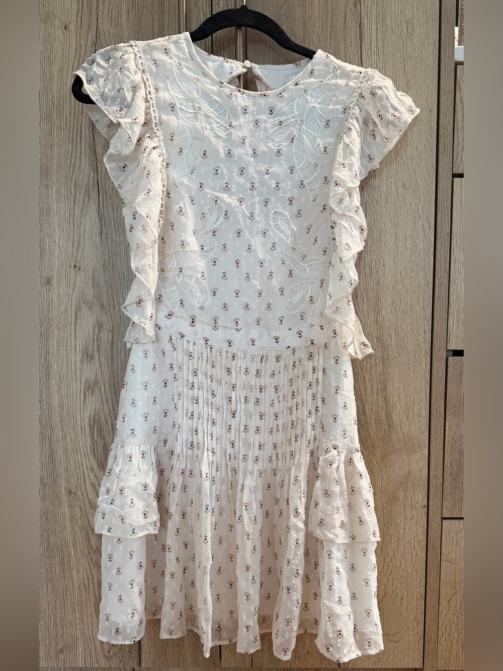 Reiss White Embroidered Ruffle Midi Dress